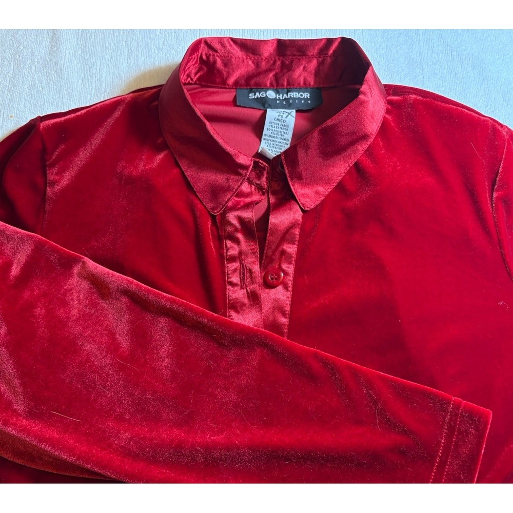 Sag Harbor Women's Holiday‎ Blouse Red Velvet Button-Up w/Built-in Tank Size SP